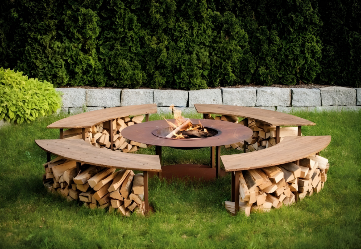 Feuerstelle mit vier Bänken