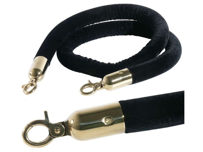 Samtkordel für Absperrständer, Farbe schwarz, Karabiner vergoldet
